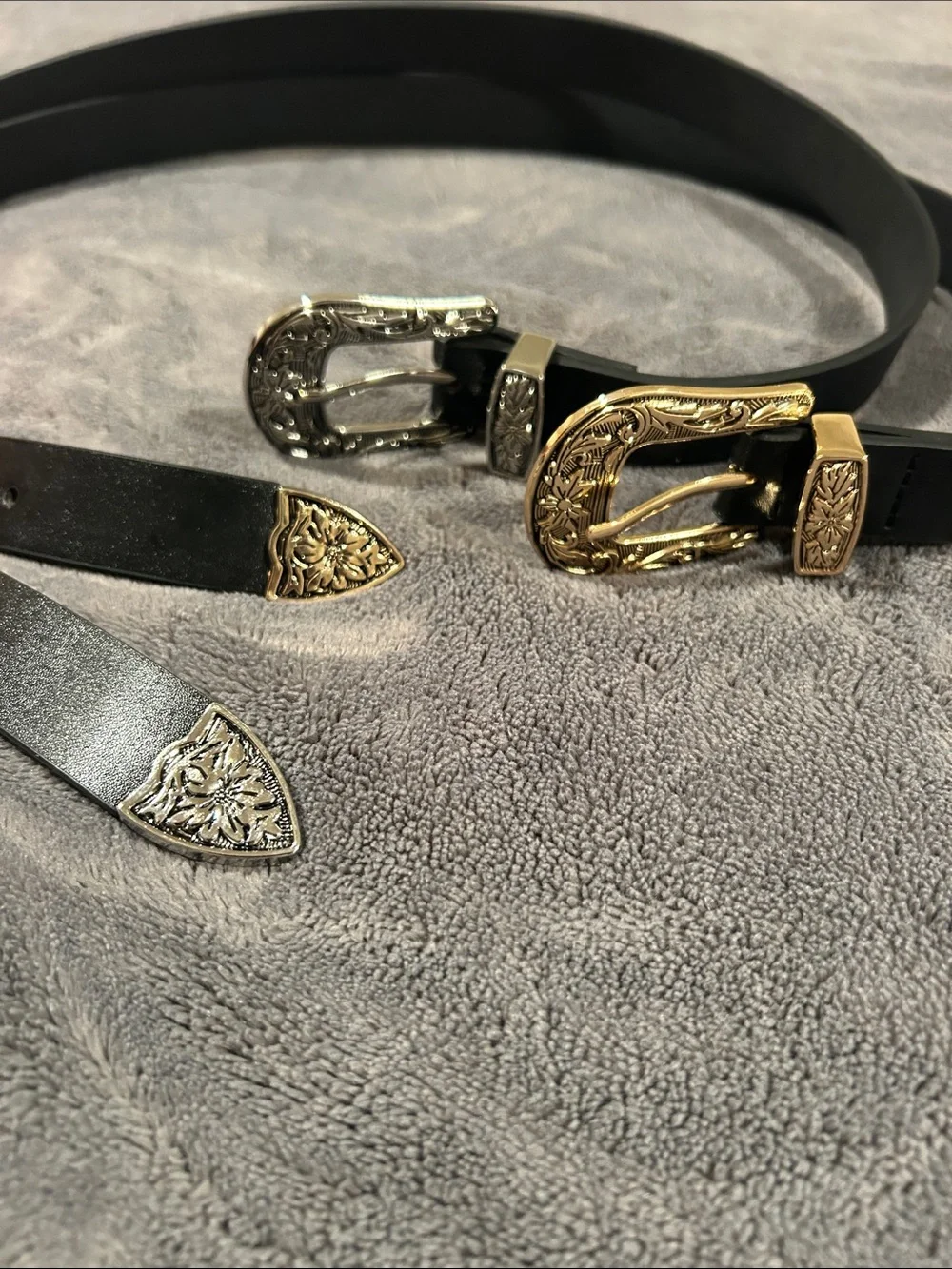 2 Black Western Inspired Belts - Gold & Silver